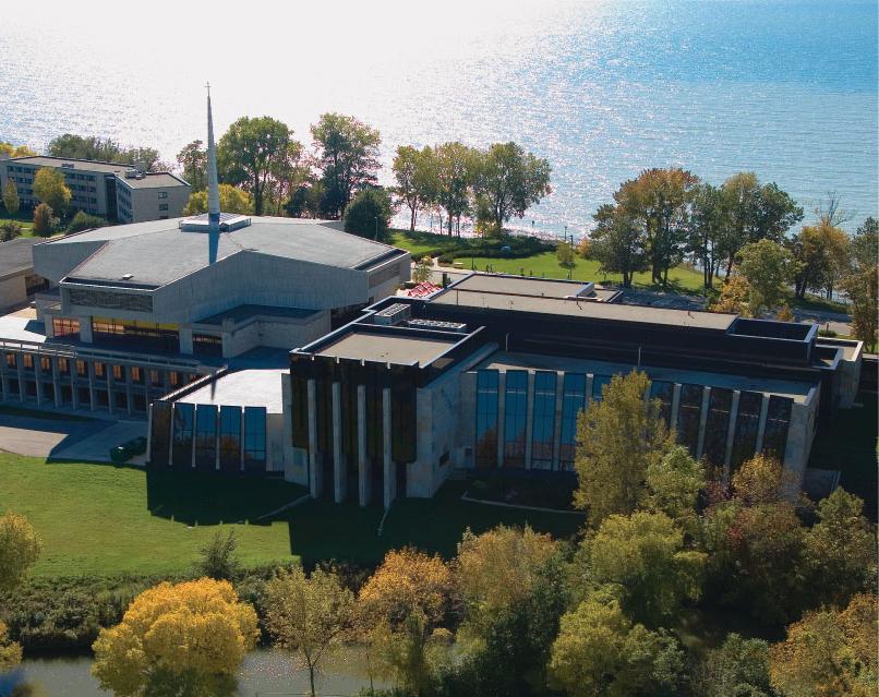 Aerial overlooking Hedberg Library and A. F. Siebert Chapel.